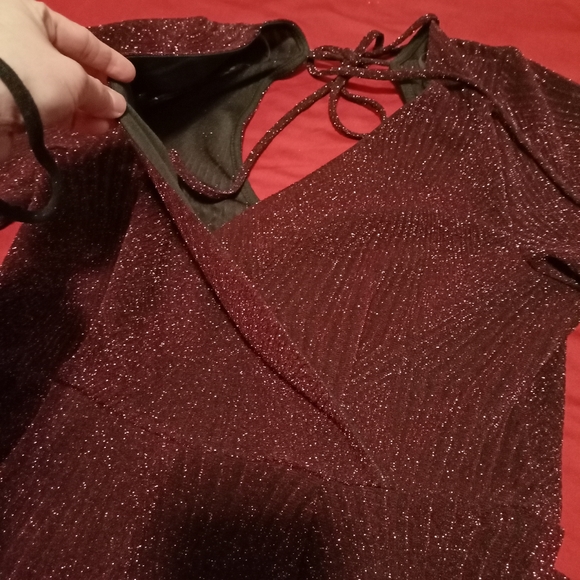 Purple maroon glitter splice V-neck short romper half sleeves Nordstrom - Picture 5 of 10